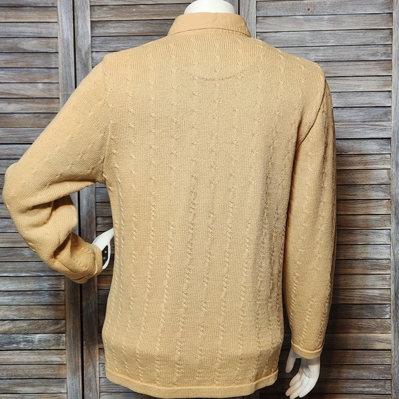 Blue Willi's of Denmark Snap Up Knit Cardigan Denim Collar Creamy Tan Small - Picture 8 of 11